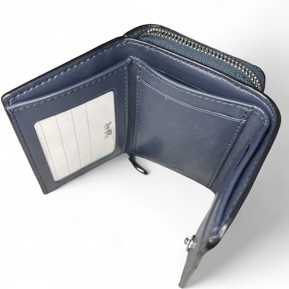 Coach Small Trifold Wallet Navy Snowflake Holiday Limited Edition Gift - Picture 8 of 12